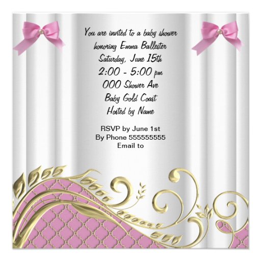 Little Princess Baby Shower Girl Pink White Gold 3 Custom Invites
