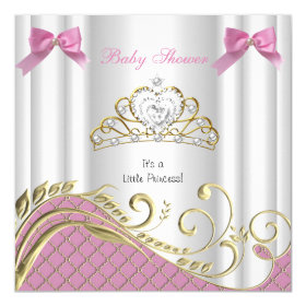 Little Princess Baby Shower Girl Pink White Gold 3 5.25x5.25 Square Paper Invitation Card