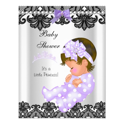 Little Princess Baby Shower Girl Purple White 2 Personalized Invites