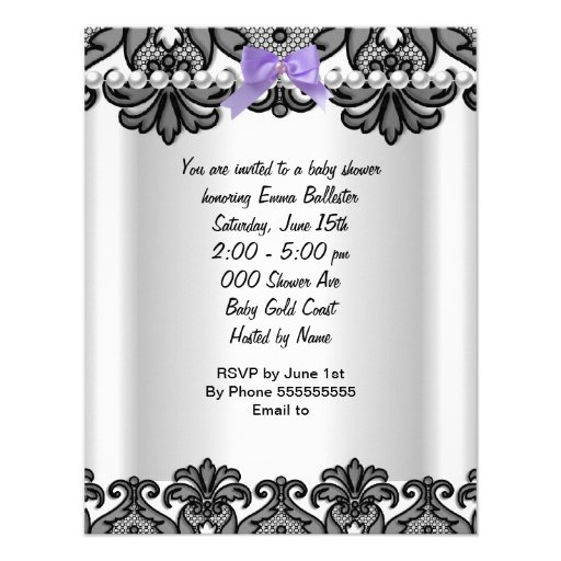 Little Princess Baby Shower Girl Purple White 2 Personalized Invites