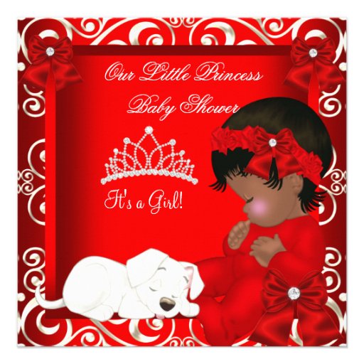 Little Princess Baby Shower Girl Red Damask Invites