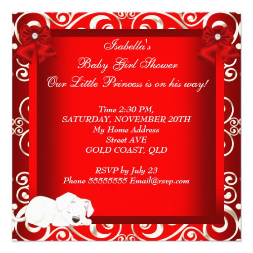 Little Princess Baby Shower Girl Red Damask Invites