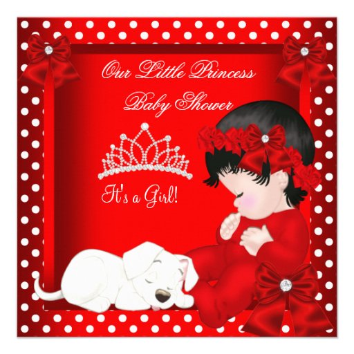 Little Princess Baby Shower Girl Red White Custom Announcement