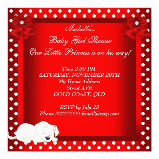 Little Princess Baby Shower Girl Red White Custom Announcement
