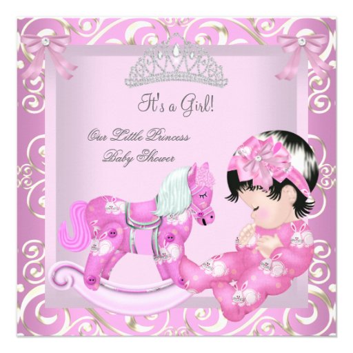 Little Princess Baby Shower Girl Rocking Horse 5 Custom Invitation