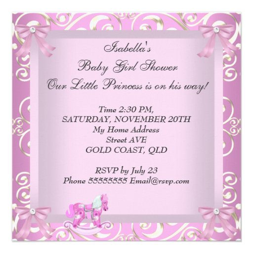 Little Princess Baby Shower Girl Rocking Horse 5 Custom Invitation