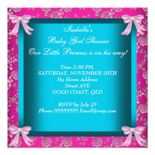 Little Princess Baby Shower Girl Teal Blue Pink 3 Custom Announcements