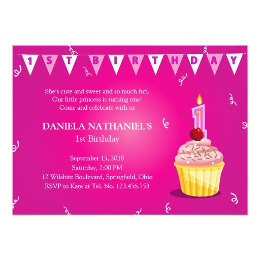 Little Princess' Cupcake 1st Birthday Party Custom Invitation