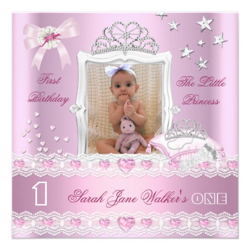Little Princess First Birthday Party Photo Announcement (front side)