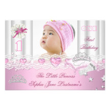 Little Princess First Birthday Party Photo Custom Announcements
