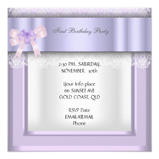 Little Princess First Birthday Party Photo Purple Custom Announcements