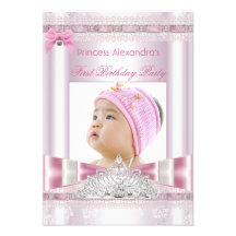 Little Princess Girl First Birthday Party Photo Personalized Invitations