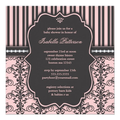 Little Princess on the Way Pink Black Baby Shower Personalized Invitation