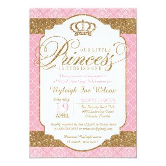 Little Princess Royal Pink Gold Birthday or Shower 5x7 Paper Invitation Card