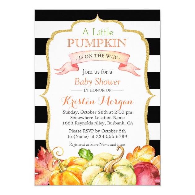 Little Pumpkin Autumn Stylish Fall Baby Shower Card (front side)