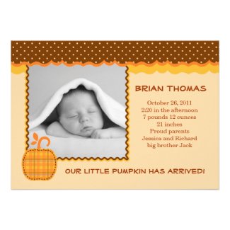 Little Pumpkin Baby Birth Photo Announcement