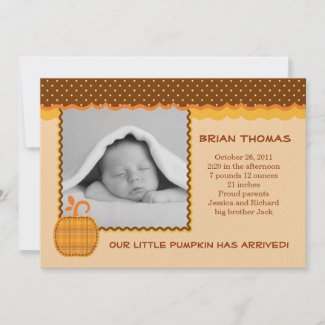 Little Pumpkin Baby Birth Photo Announcement