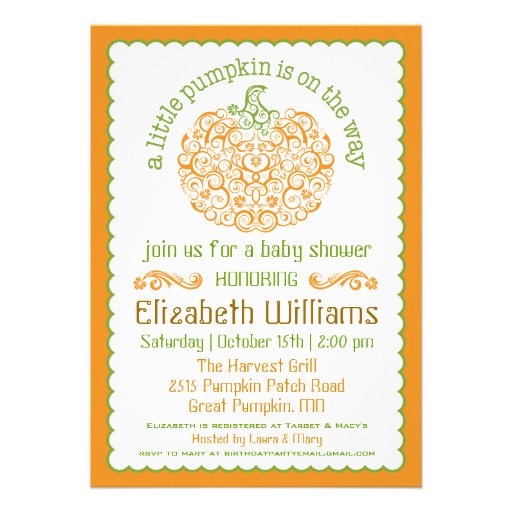 Little Pumpkin Baby Shower Invitation II (front side)