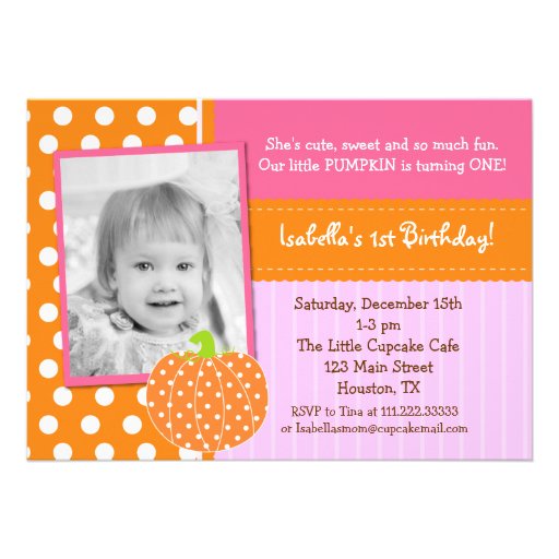 Little Pumpkin BIrthday Party Invitations (front side)