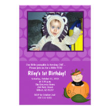 Little Pumpkin Halloween 5x7 Photo Birthday Invitations