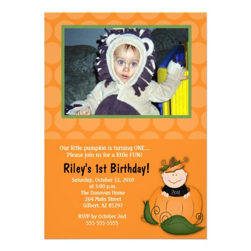 Little Pumpkin Halloween 5x7 Photo Birthday Custom Invitations