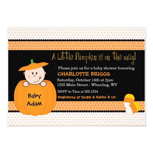 Little Pumpkin Halloween Baby Shower Invitations (front side)