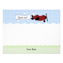 Little Red Airplane Birthday Party Thank You Note Custom Announcements
