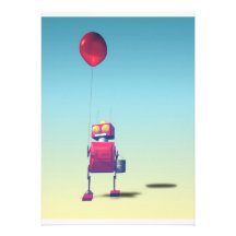 Little Red Birthday Robot 3 Invitation