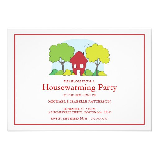 Little Red House Housewarming Party Invitation (front side)