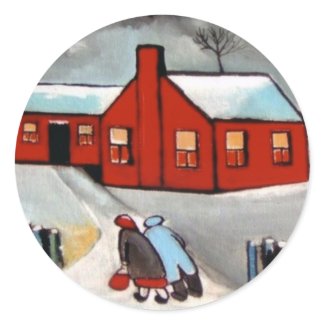 LITTLE RED HOUSE SNOW SCENE sticker