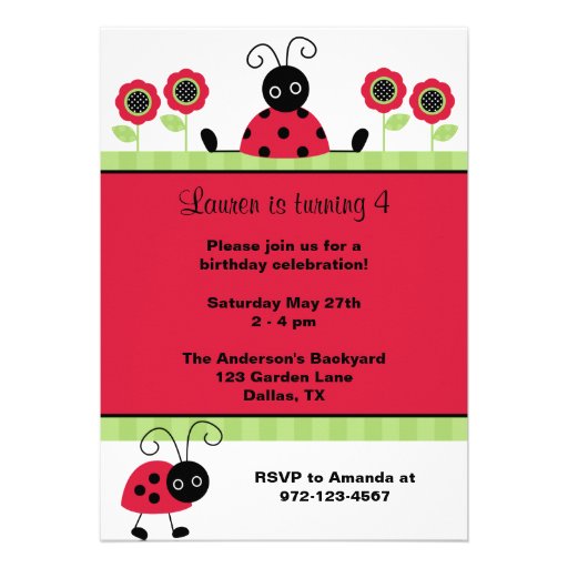 Little Red Ladybugs Personalized Invite (front side)