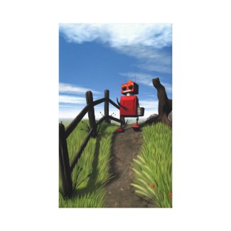 Little Red Robot Stretched Canvas Print