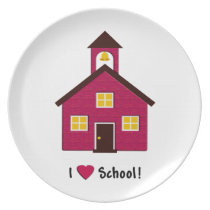 Little Red School House I Love School Party Plates