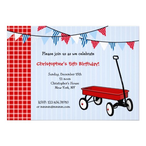 Little Red Wagon Birthday Party Invitations