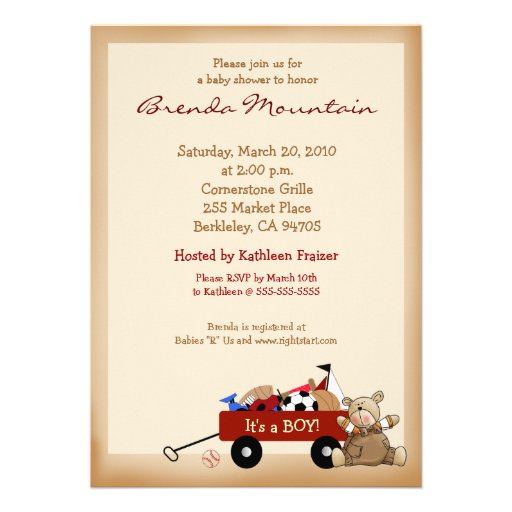 Little Red Wagon Sports Theme Boy Baby Shower Custom Announcement