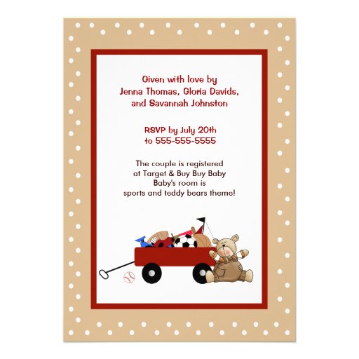 Little Red Wagon & Teddy Bear 5x7 Invite 2-sided