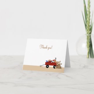 Little Red Wagon Teddy Bear Folded Thank you notes card