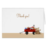 Little Red Wagon Teddy Bear Folded Thank you notes Card