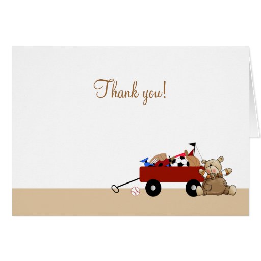 Little Red Wagon Teddy Bear Folded Thank you notes Card