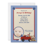 Little Red Wagon Teddy Bear Photo Invitation