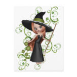 Little Redhaired Witch with Green Vines Design postcards