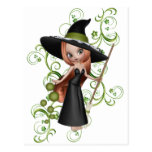 Little Redhaired Witch with Green Vines Design Postcards