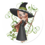 Little Redhaired Witch with Green Vines Design stickers