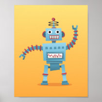 Little retro robot wall art poster for kids