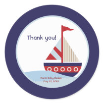 Little Sailboat Navy Boat Baby Shower Favor Round Sticker