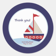 Little Sailboat Navy Boat Baby Shower Favor Round Sticker
