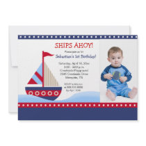 Little Sailboat Navy *PHOTO* Birthday 5x7 Personalized Announcements
