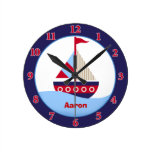Little Sailboat Personalized Wall Clock (Navy)