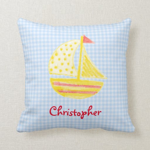 Little Sailing Boat Red Yellow & Blue Personalized Throw Pillow Zazzle