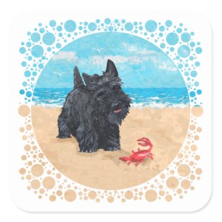 Little Scottie Finds a Crab at the Beach sticker